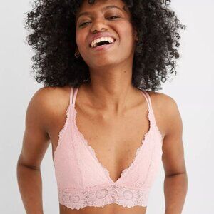 Aerie Light Pink ANYTIME® Sunflower Lace Padded Plunge Wireless Bralette Size XL